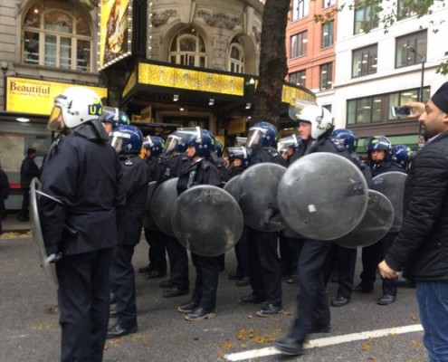 A riot squad drafted in for a peaceful protest