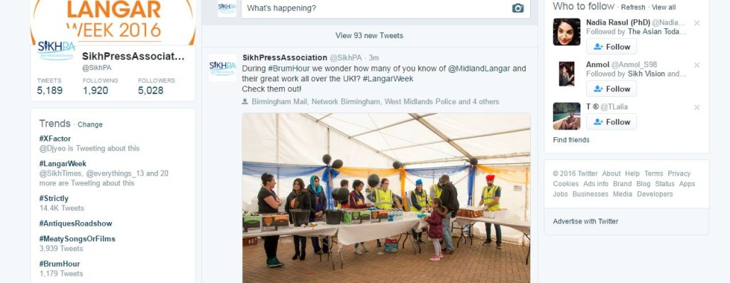 Langar Week trending second on Twitter in the UK on 9.10.16.